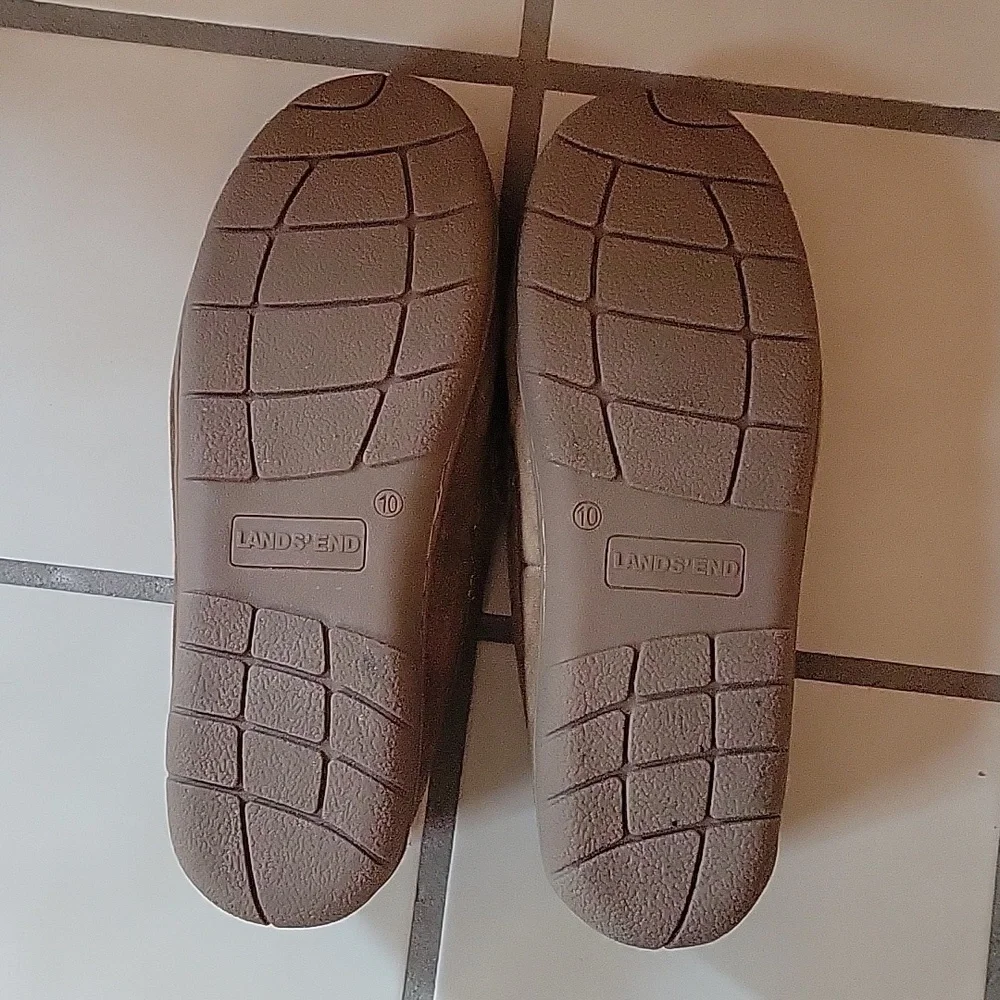 Lands' End Men's Suede Leather Moccasin Slippers faux fur lining